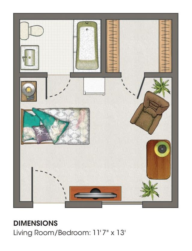 A detailed floor plan showcasing the layout of a bedroom with furniture and fixtures.