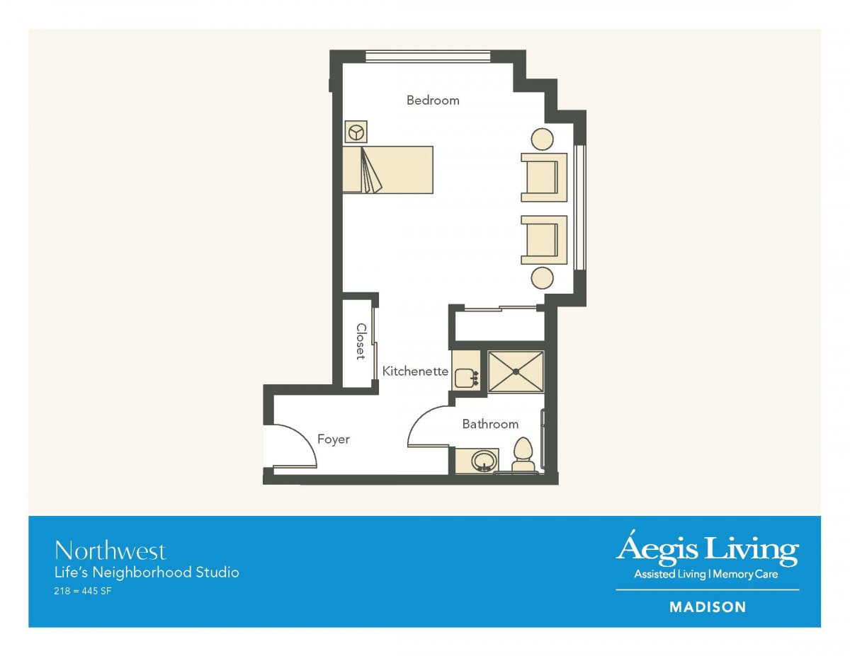 A floor plan layout for a one-bedroom apartment.