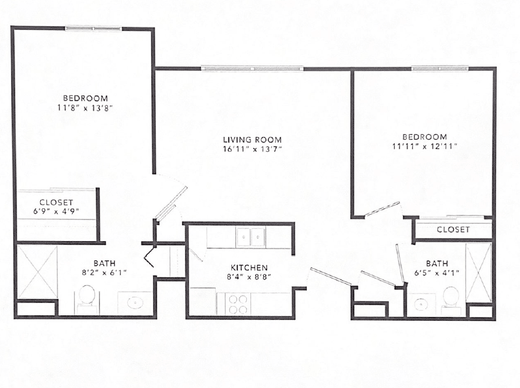 Floor plan of an apartment showing room layouts and dimensions.
