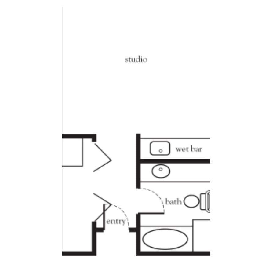 Floor plan of a studio apartment with bathroom layout.