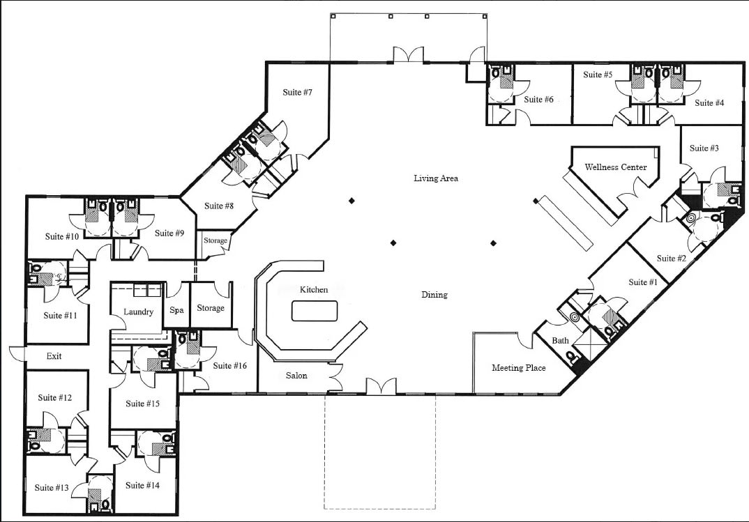 A detailed floor plan depicting the layout of a residential space with labeled rooms and areas.