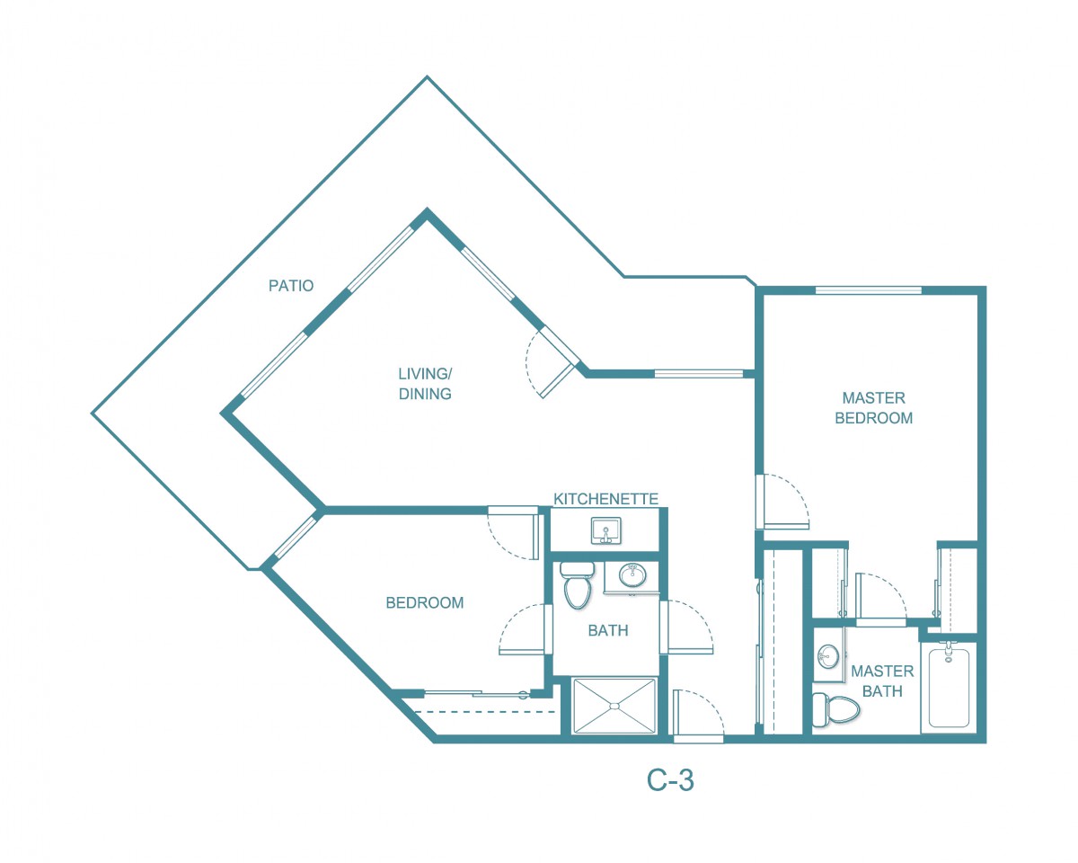 An architectural floor plan layout of an apartment.