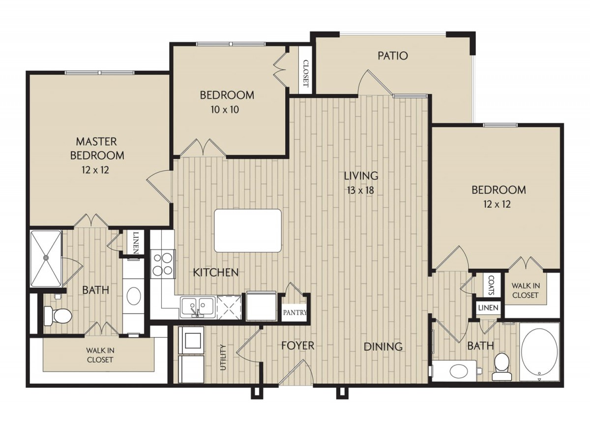 A detailed floor plan of an apartment with multiple rooms and specified dimensions.