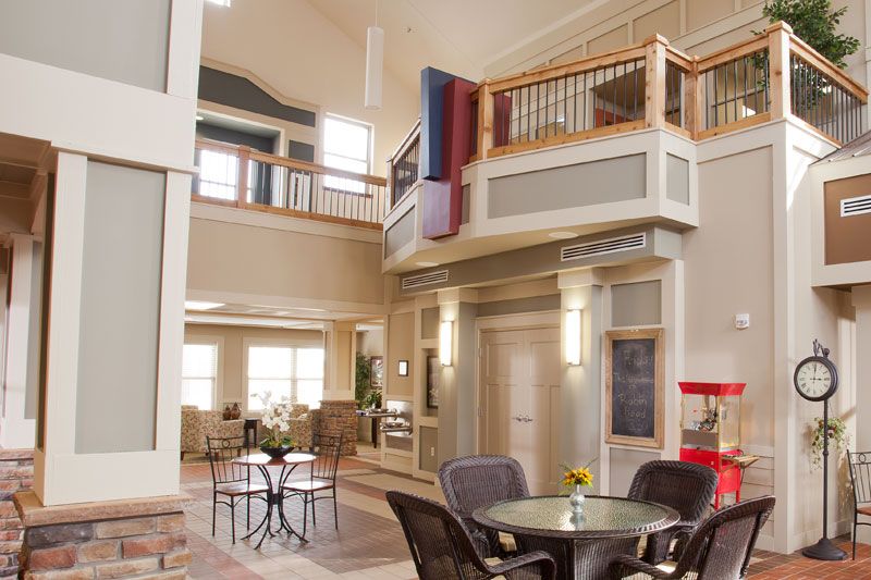 A spacious and modern lobby with comfortable seating and elegant decor.