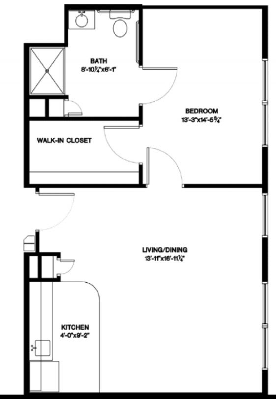 A detailed floor plan of an apartment showing the layout of rooms and spaces.