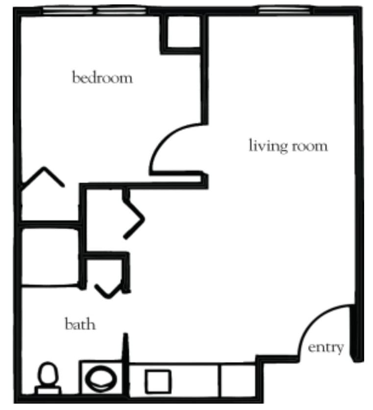 A simple floor plan of a one-bedroom apartment.