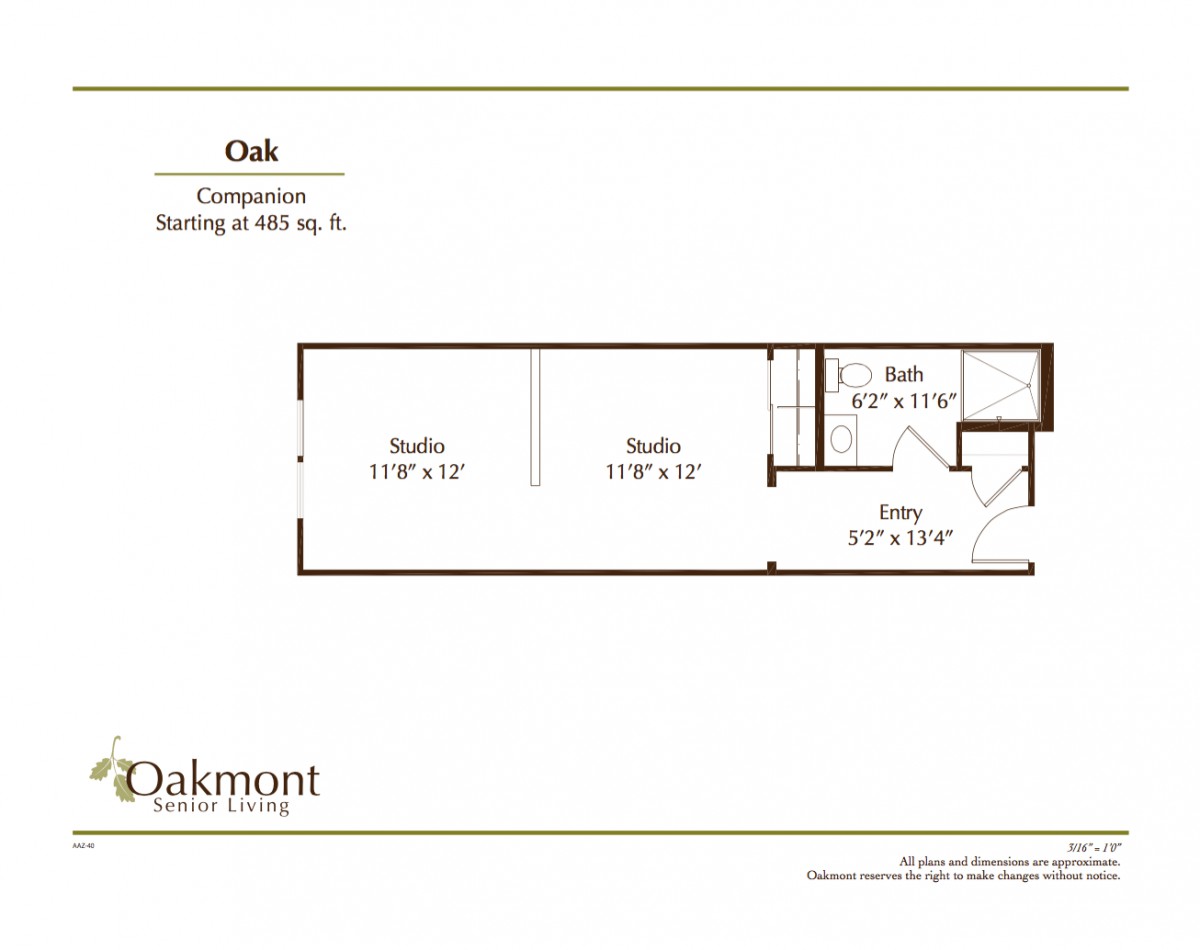 Floor plan of the Oak suite with a total area of 450 sq. ft.