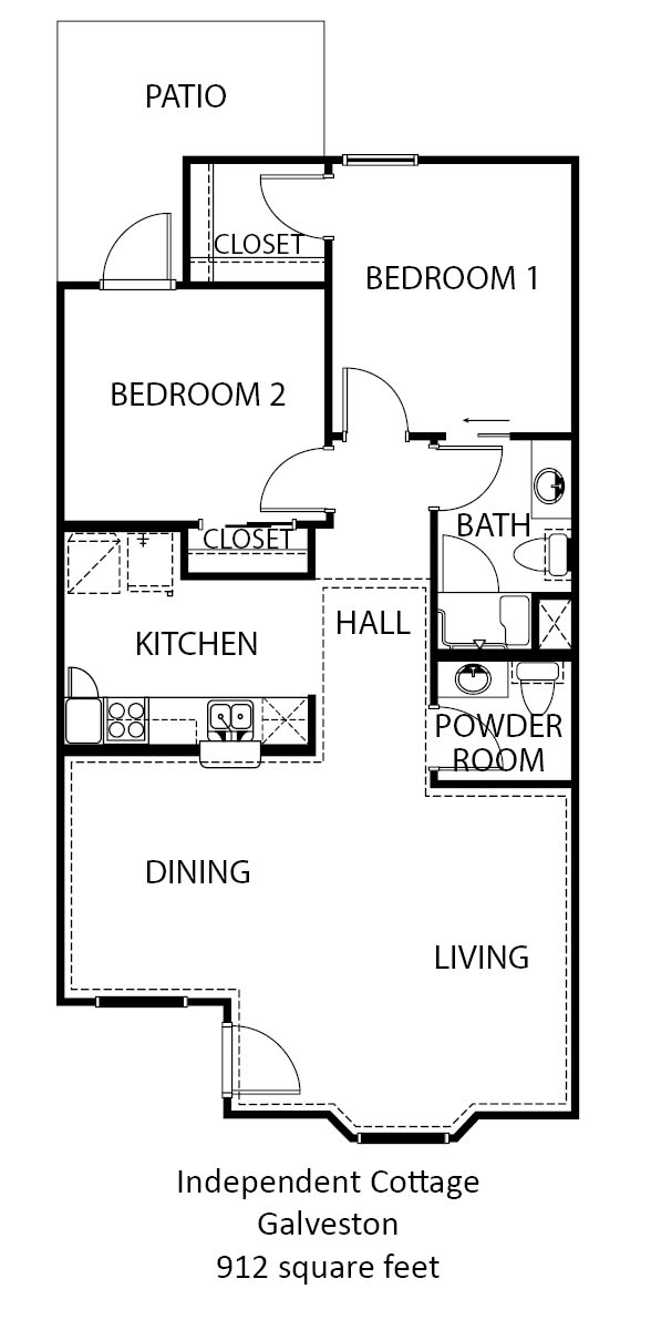 A detailed floor plan of a two-bedroom apartment.