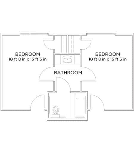 Floor plan featuring two bedrooms and a shared bathroom.