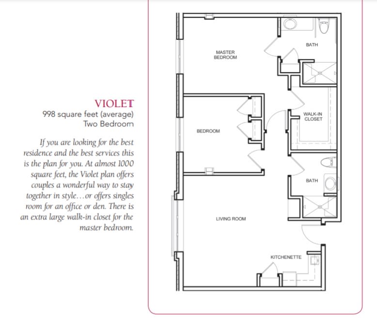 Floor plan of a two-bedroom apartment with detailed layout.