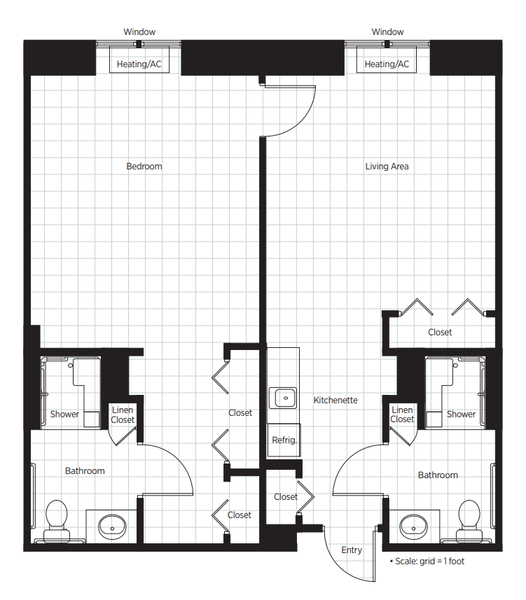 Floor plan of a two-room apartment layout.