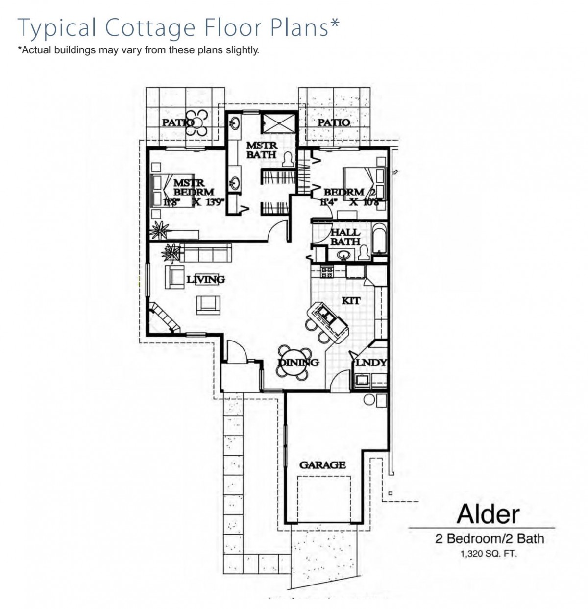 Typical cottage floor plan showing room layout and design elements.