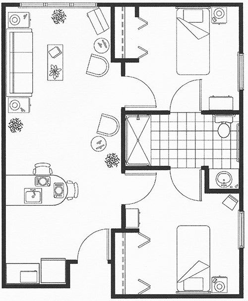 A detailed architectural floor plan layout with multiple rooms.