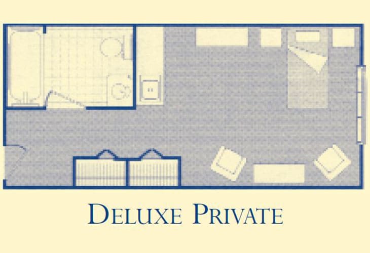 A blueprint layout of a deluxe private room.