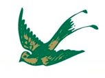 A green stylized bird logo in flight.
