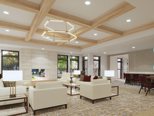 A beautifully designed living room featuring modern furniture and elegant lighting.