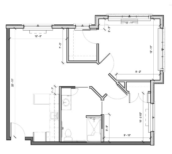 A detailed architectural floor plan showing the layout of a residential space.