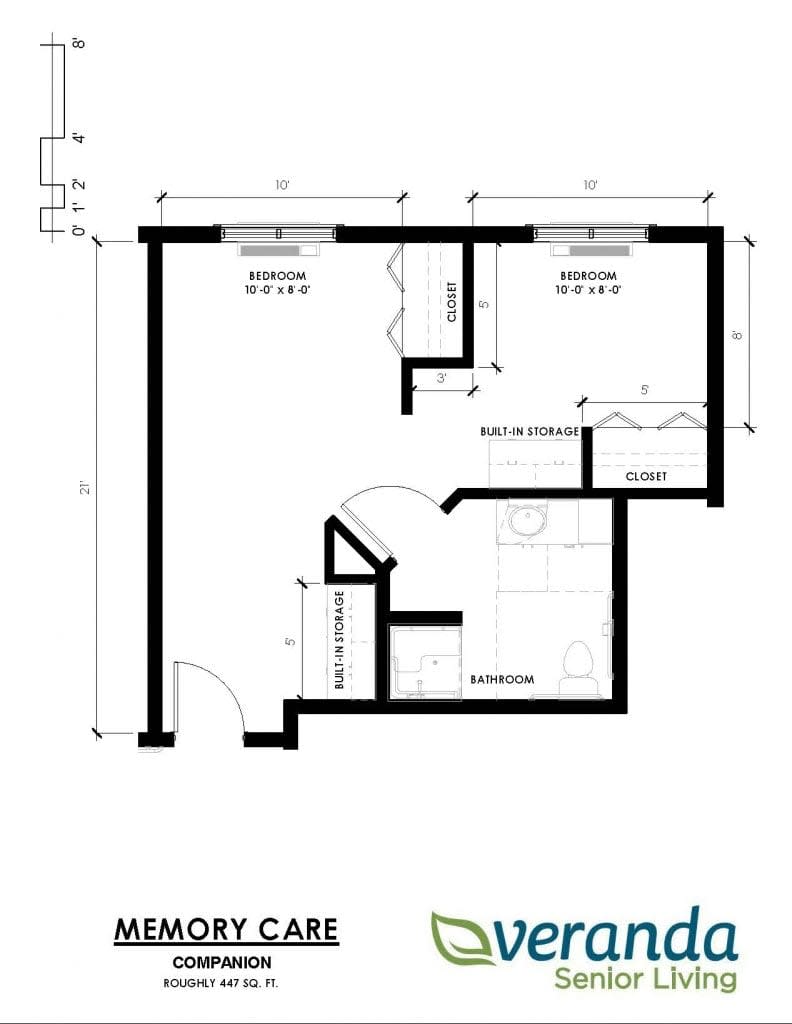 A detailed floor plan showcasing the layout of a small apartment with designated areas for different rooms.