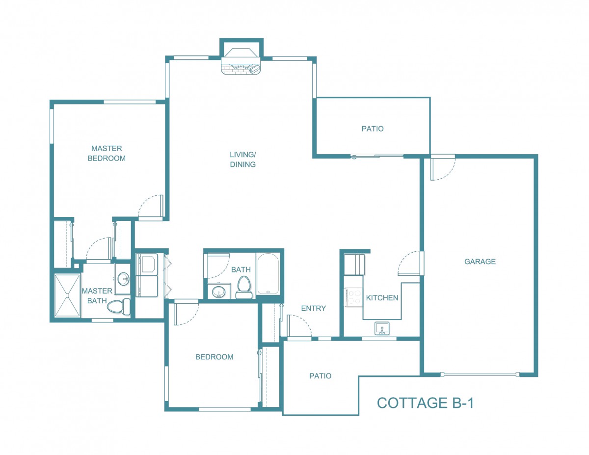 Blueprint of a cottage floor plan labeled Cottage B-T.