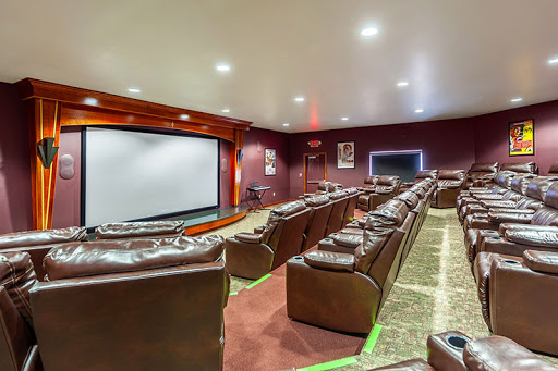 A cozy home theater designed for ultimate movie-watching comfort.