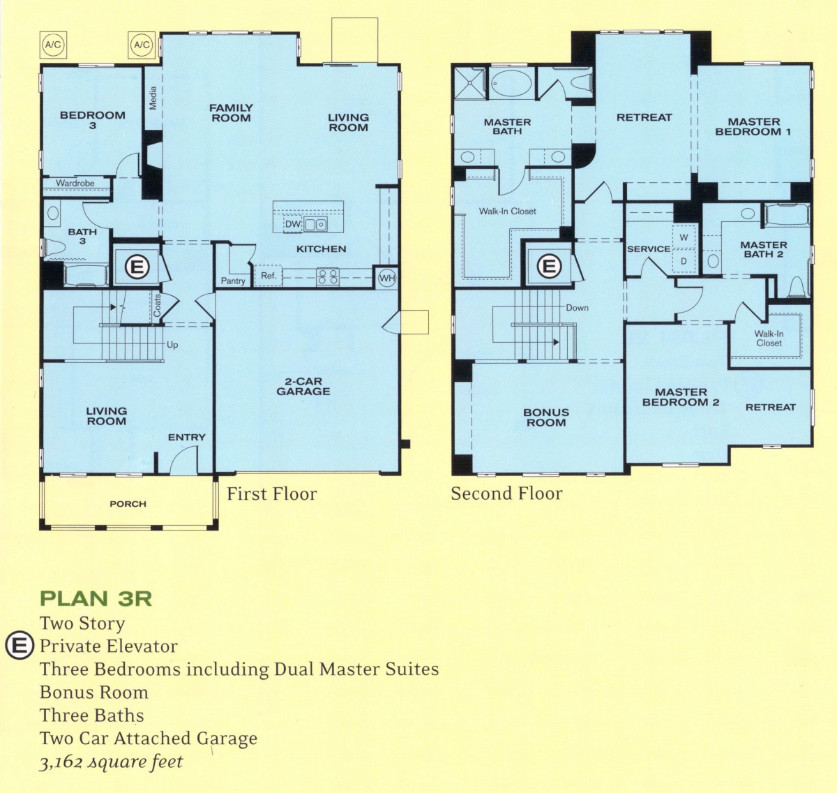 Blueprint of a two-story house featuring multiple bedrooms and a garage.
