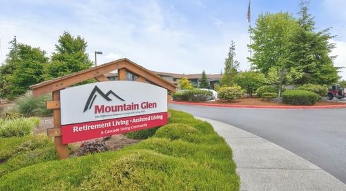 Entrance sign for Mountain Glen Retirement Living.