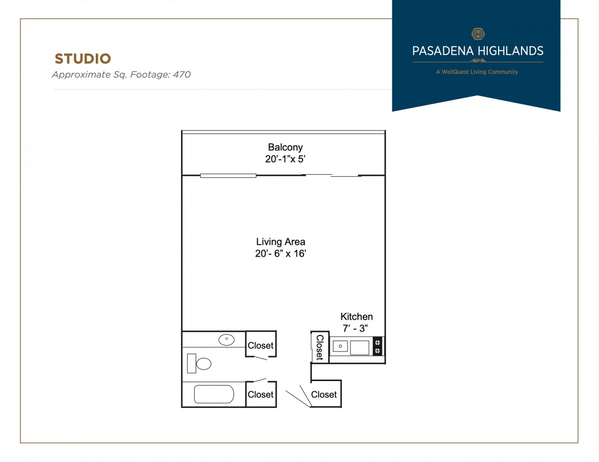 Floor plan design for a studio apartment with a living area and balcony.