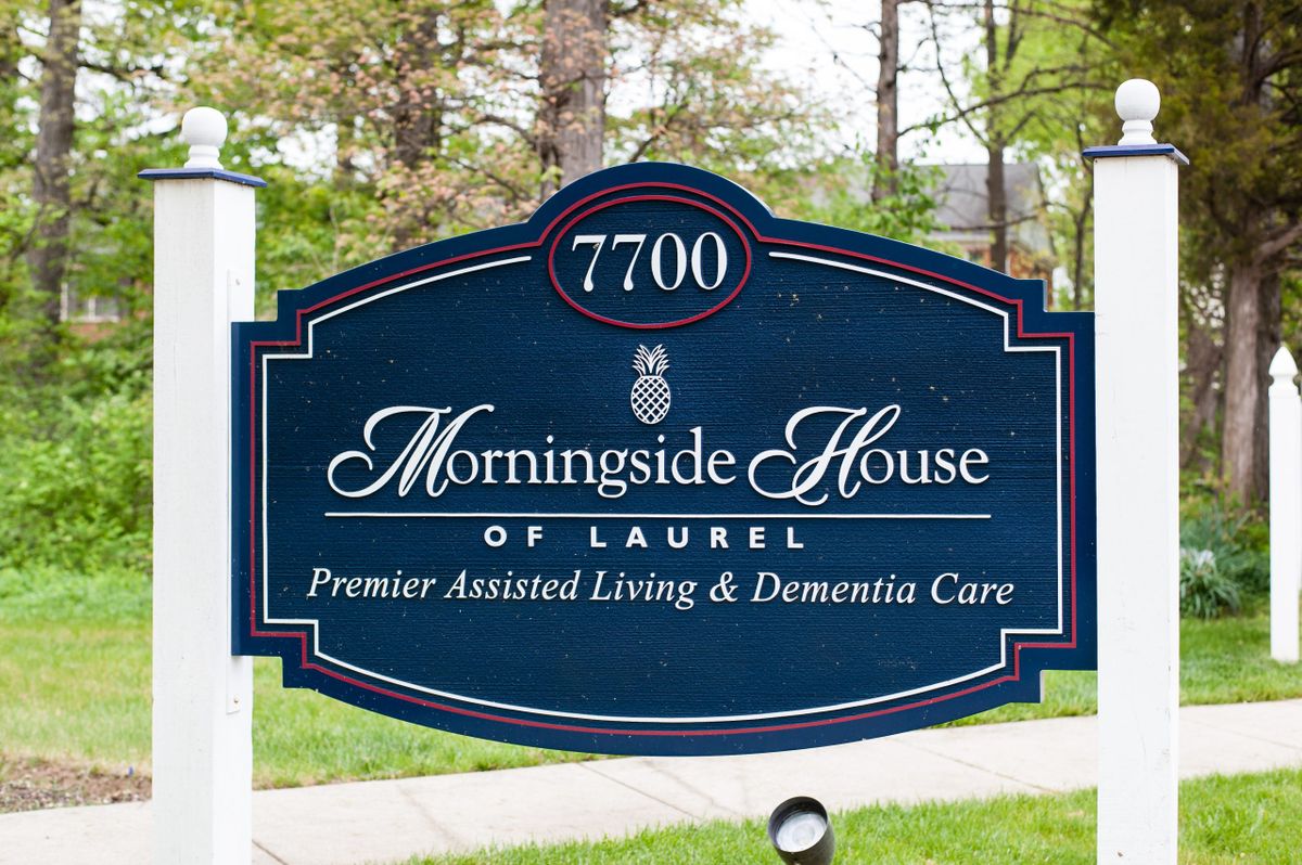Sign for Morningside House of Laurel, an assisted living and dementia care facility.