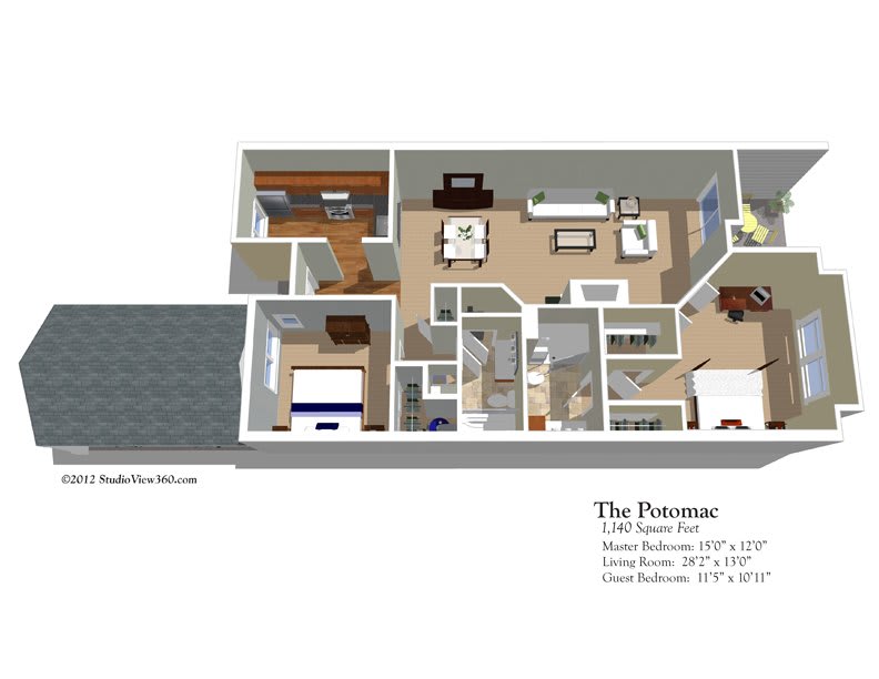 A floor plan of a two-bedroom apartment featuring a living room, kitchen, and bathroom.