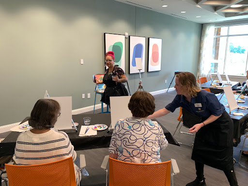 Participants engage in a creative painting workshop, guided by an instructor.