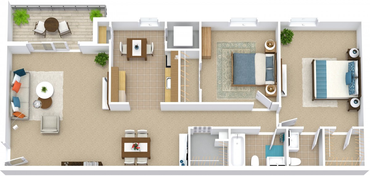 A detailed floor plan of an apartment showcasing various rooms and their layout.