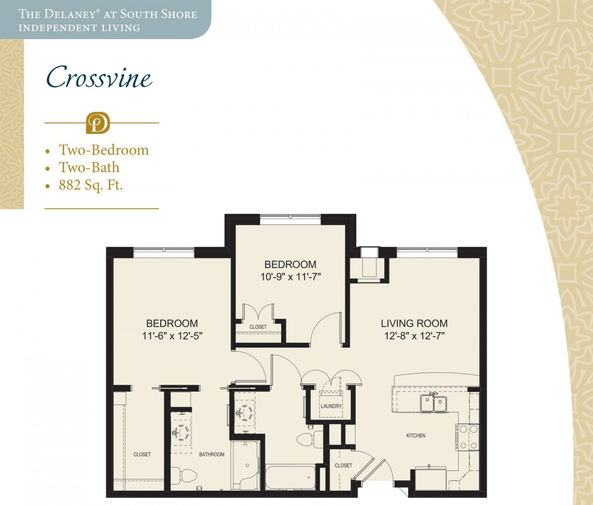 Floor plan of a two-bedroom apartment unit.