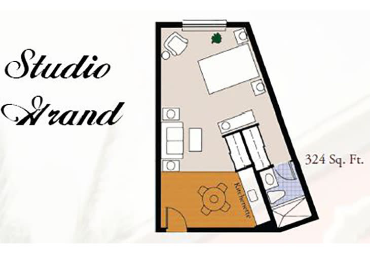 A floor plan layout of a studio apartment.