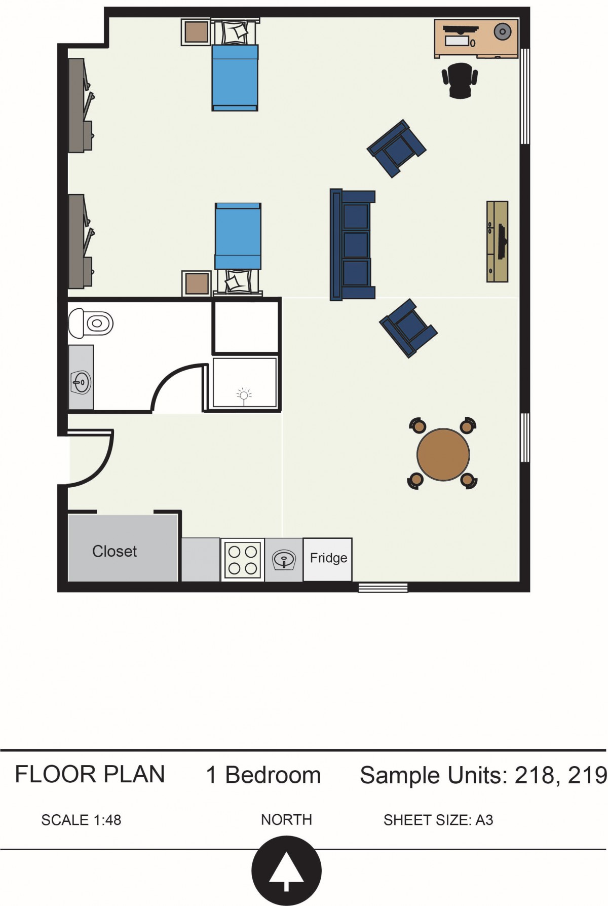 A simple floor plan showcasing a layout with a living room, kitchen, and bathroom.
