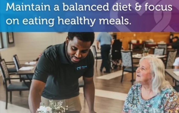 A person assisting an elderly woman with meal choices to promote a balanced diet and healthy eating.