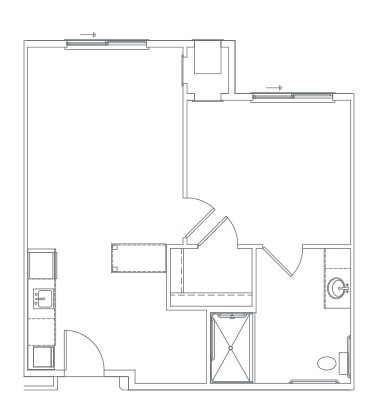 An architectural floor plan of an apartment layout.