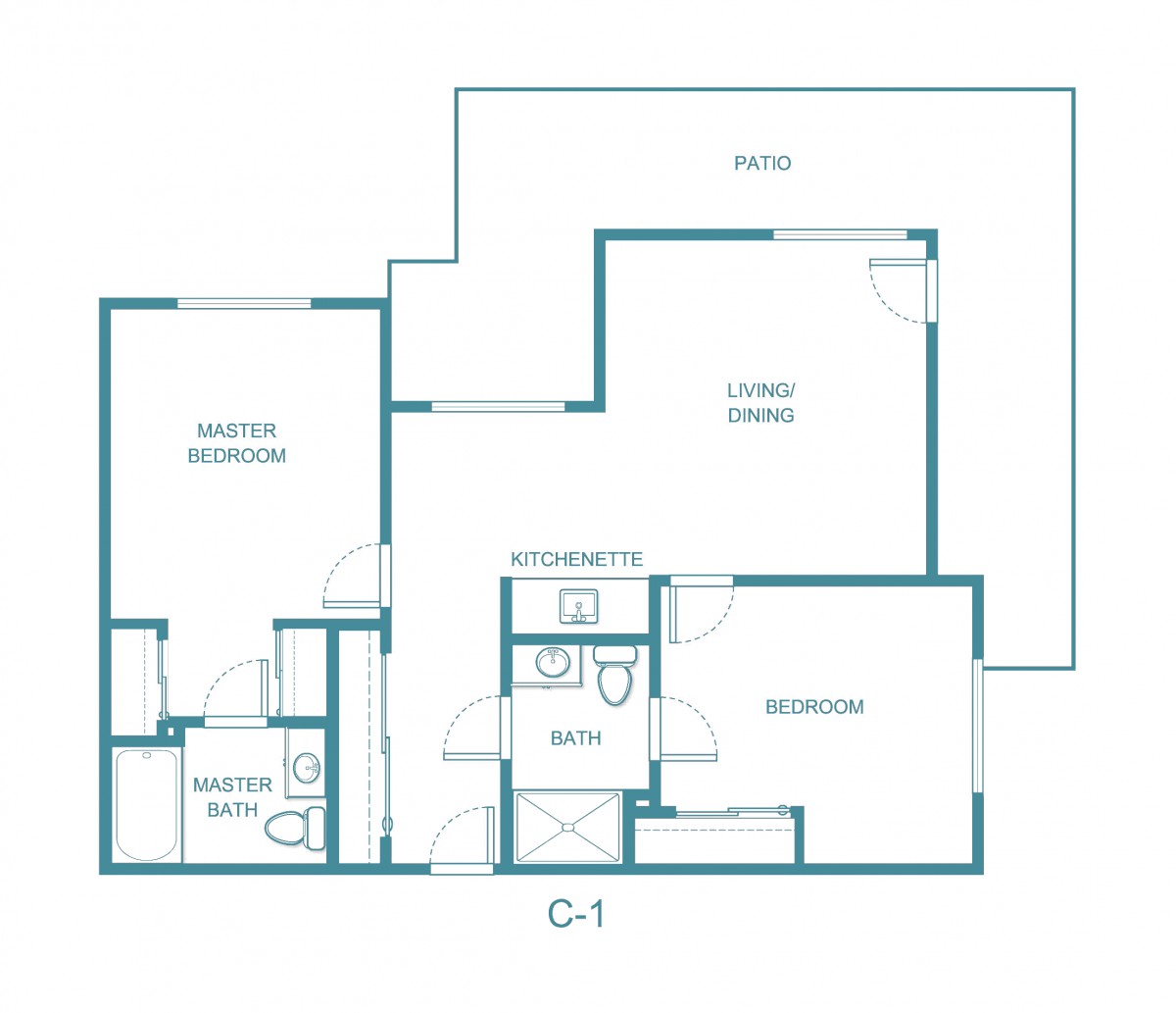 Floor plan of a two-bedroom apartment layout.