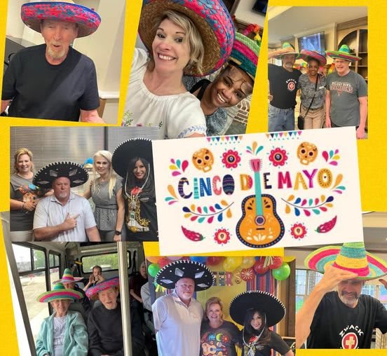 A lively Cinco de Mayo celebration with friends wearing sombreros and enjoying festive decorations.