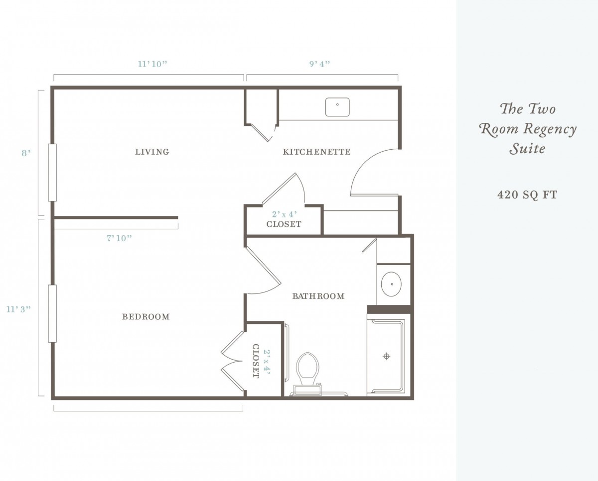 One-bedroom apartment layout with living room, kitchen, and bathroom.
