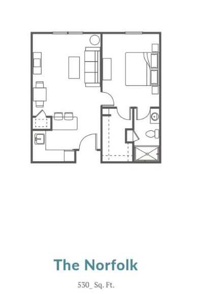 A floor plan depicting a one-bedroom apartment layout.