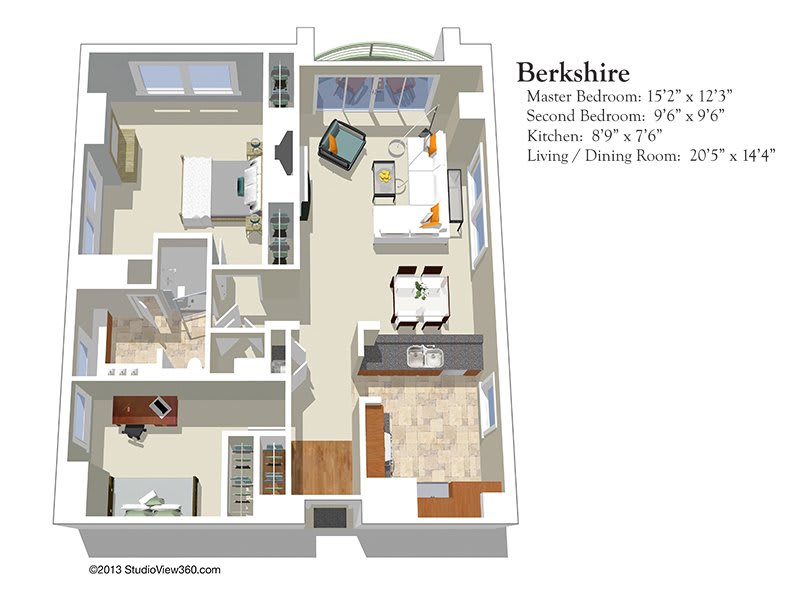 A detailed floor plan of a two-bedroom apartment, showcasing the layout and furniture arrangement.