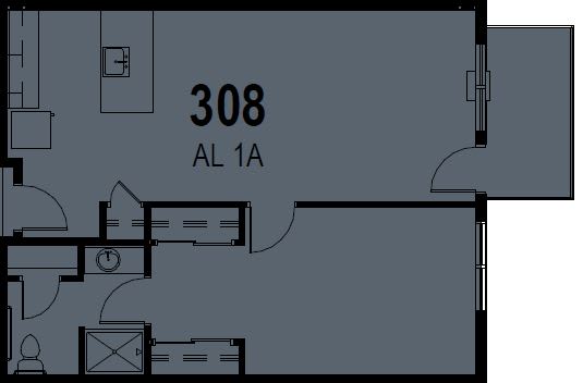 Floor plan of room number 308 with interior layout.
