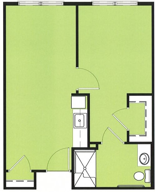 A simple apartment floor plan showing the layout of rooms.