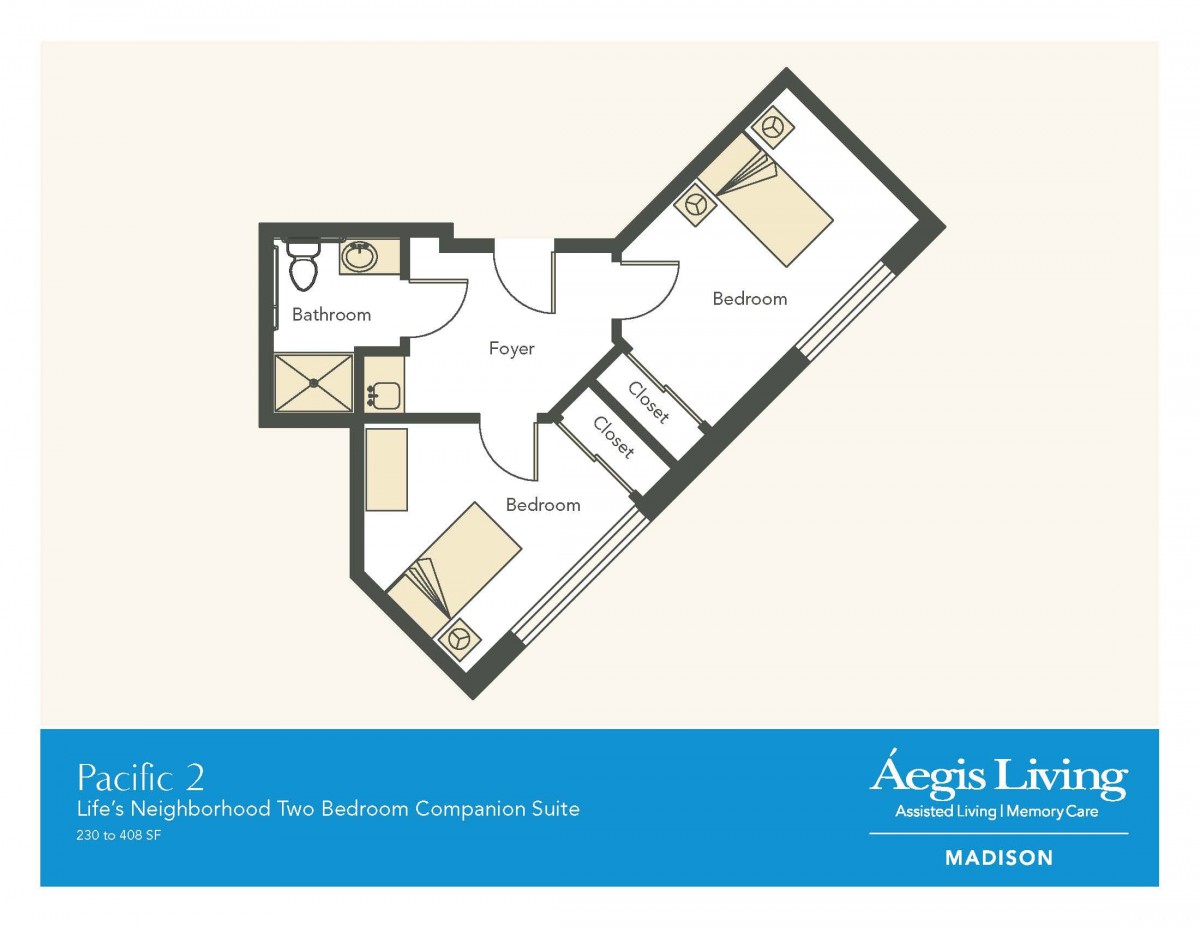 Floor plan of a two-bedroom apartment suite.