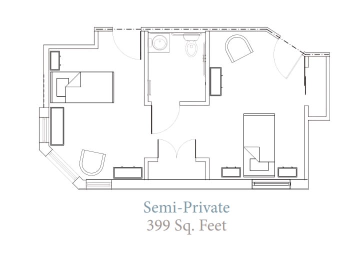 A floor plan depicting a semi-private space of 399 square feet.
