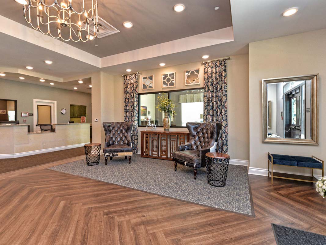 A modern and elegantly decorated lobby area with comfortable seating and stylish lighting.