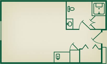 A basic floor plan showing a room with an attached bathroom.