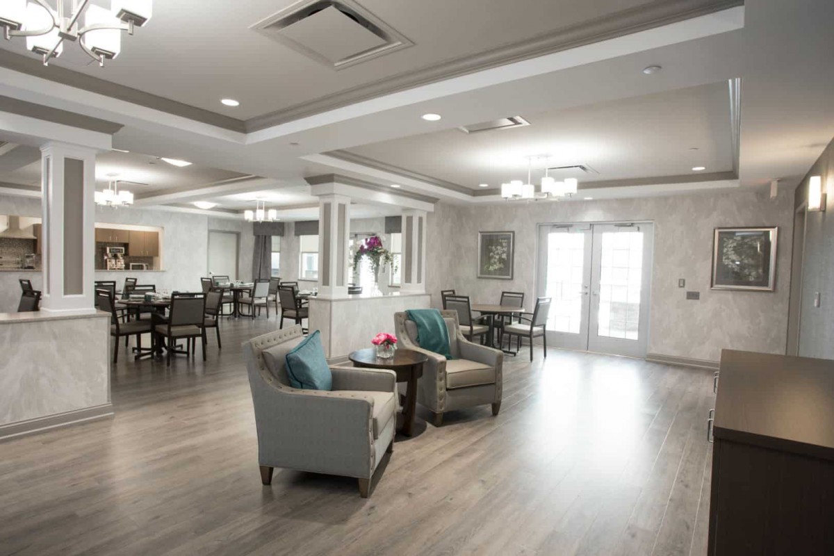 A modern living area with comfortable seating and elegant lighting.