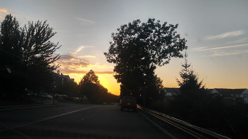 A serene drive alongside a picturesque sunset.