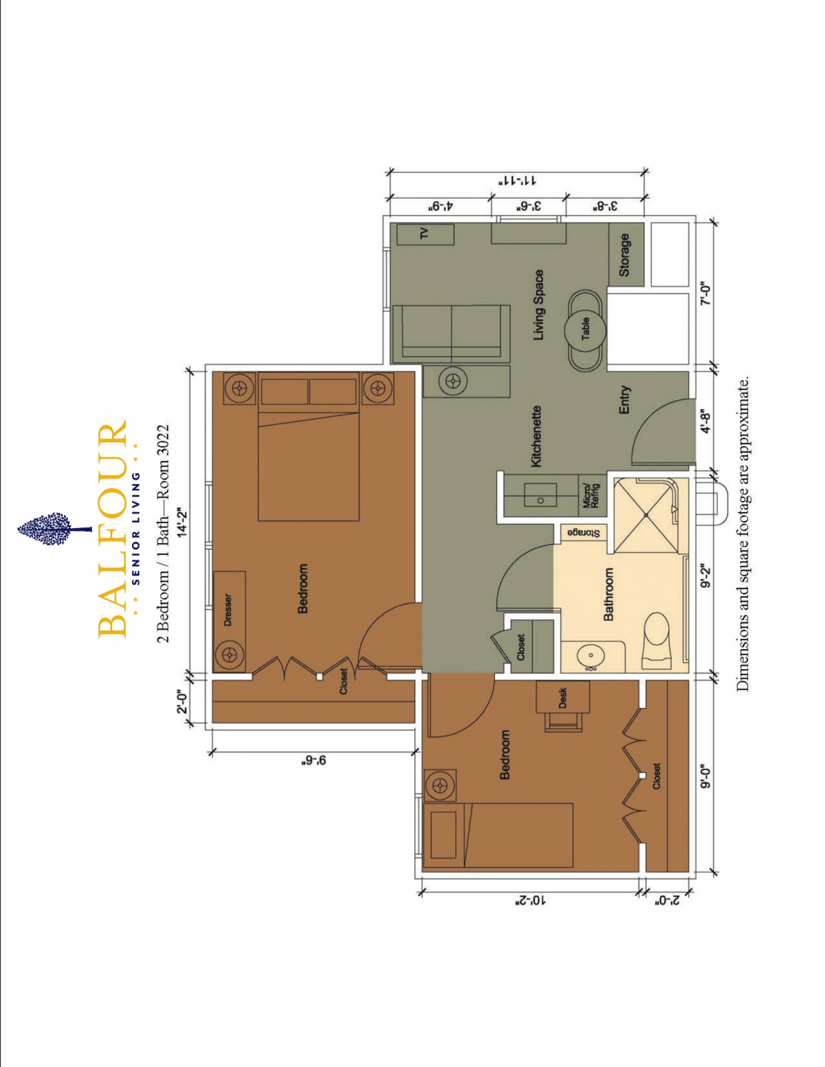 This image shows a detailed floor plan of an apartment with labeled room dimensions.
